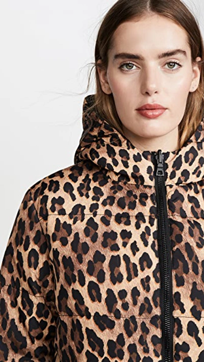 Shop Alice And Olivia Durham Pr Reversible Hooded Puffer Coat In Spotted Leopard Dark Tan/black