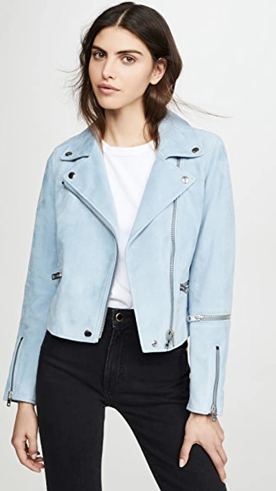 Shop Coach 1941 Suede Ghost Biker Jacket In Pale Blue