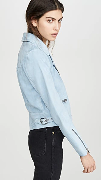 Shop Coach 1941 Suede Ghost Biker Jacket In Pale Blue