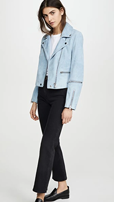 Shop Coach 1941 Suede Ghost Biker Jacket In Pale Blue