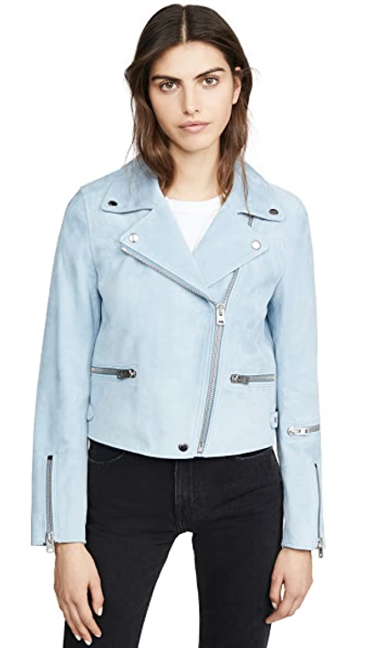 Shop Coach 1941 Suede Ghost Biker Jacket In Pale Blue