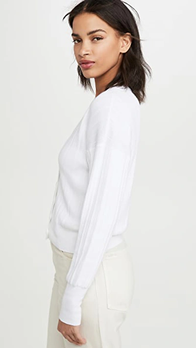 Shop Autumn Cashmere Ribbed V Neck Cardigan In Bleach White