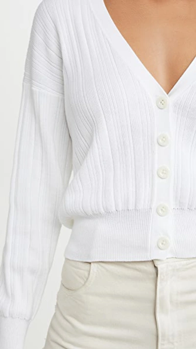 Shop Autumn Cashmere Ribbed V Neck Cardigan In Bleach White