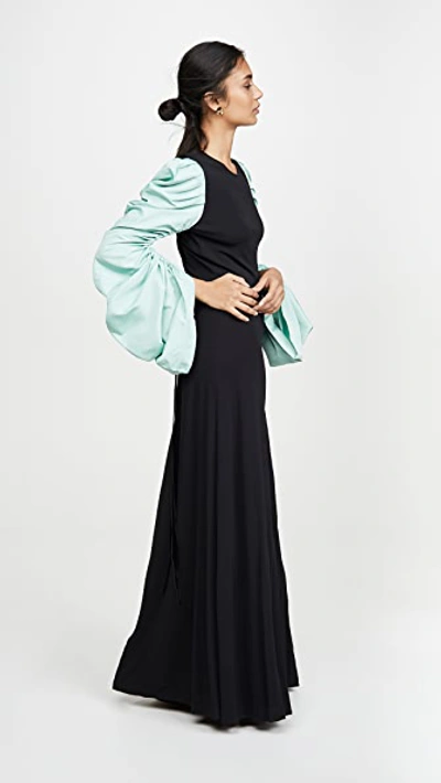 Shop Tory Burch Gathered Taffeta Sleeve Dress In Black