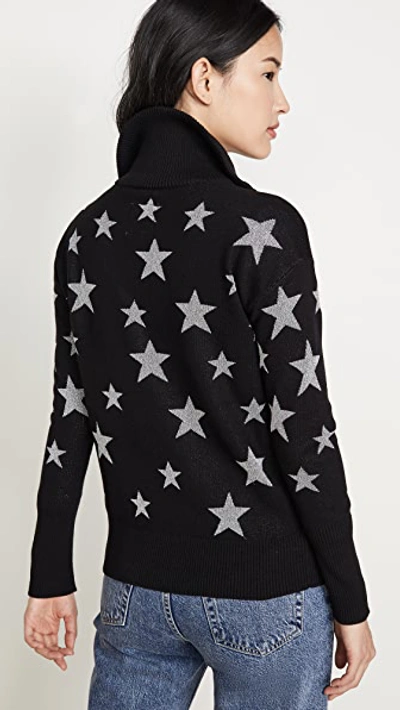 Shop Chaser Star Intarsia Drop Shoulder Funnel Neck Pullover In Black And Silver