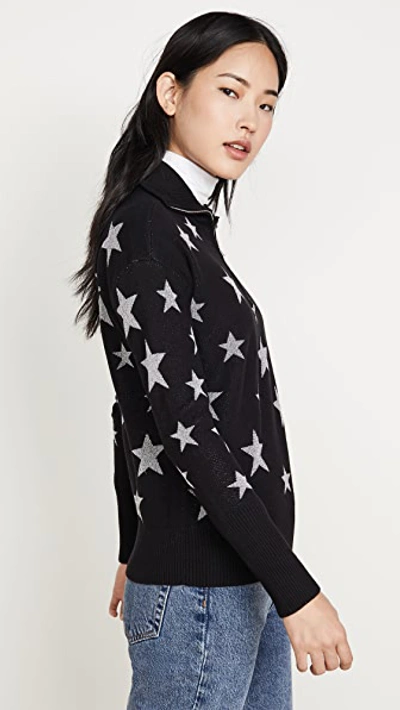 Shop Chaser Star Intarsia Drop Shoulder Funnel Neck Pullover In Black And Silver