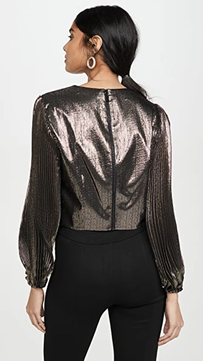Shop Alice And Olivia Ranee Strong Shoulder Blouse In Gold