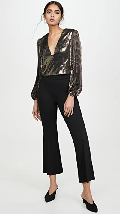Shop Alice And Olivia Ranee Strong Shoulder Blouse In Gold