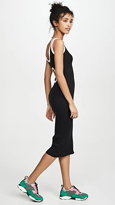 Shop Autumn Cashmere Rib Midi Tank Dress With Porthole Back In Black/bleach