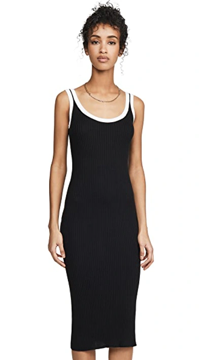 Shop Autumn Cashmere Rib Midi Tank Dress With Porthole Back In Black/bleach