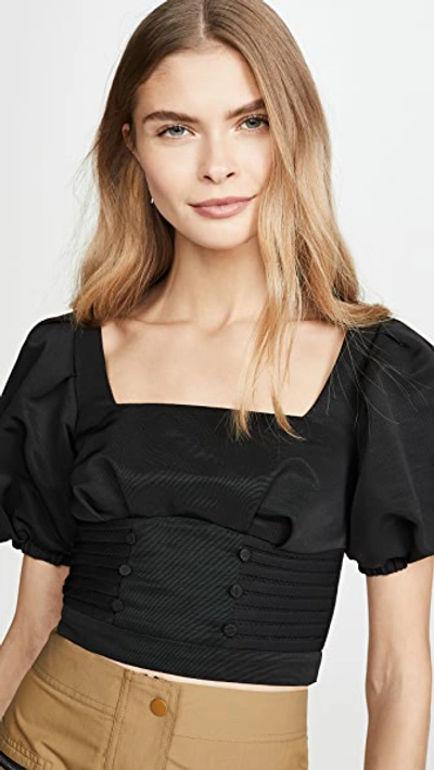 Shop Self-portrait Ottoman Square Neck Top In Black