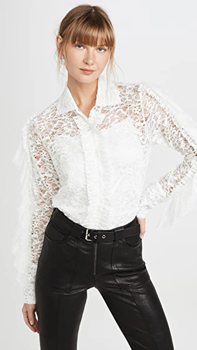 Shop Anais Jourden White Velvet Lace Shirt With Ruffles