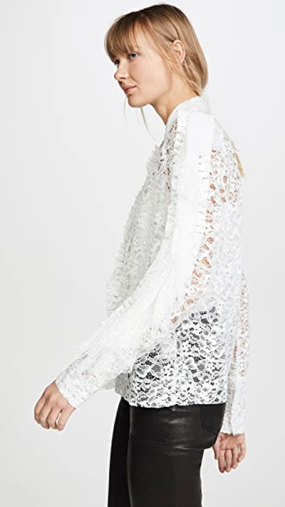 Shop Anais Jourden White Velvet Lace Shirt With Ruffles