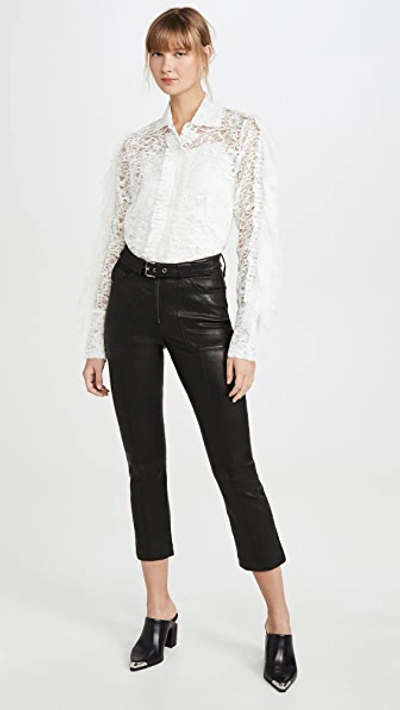 Shop Anais Jourden White Velvet Lace Shirt With Ruffles