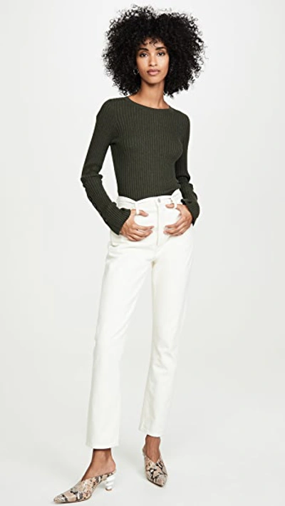 Shop Autumn Cashmere Ribbed Crew Pullover In Loden