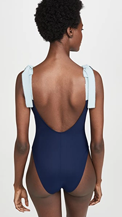 Shop Karla Colletto Giselle Round Neck One Piece Swimsuit In Navy/powder Blue