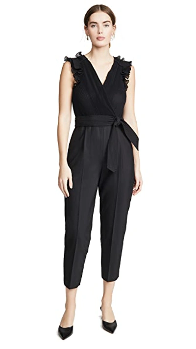 Shop Rebecca Taylor Sleeveless Pleated Jumpsuit In Black