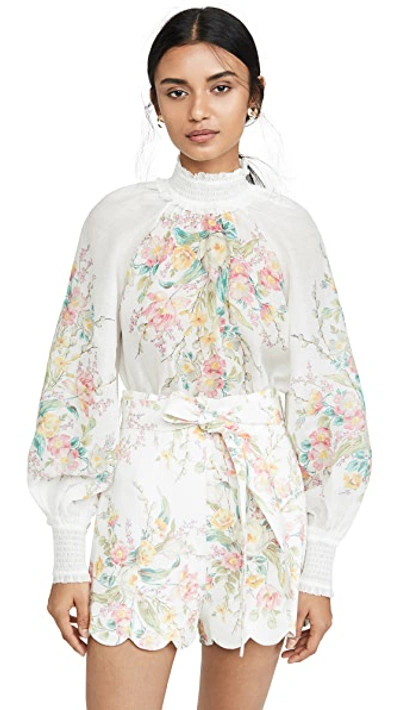 Shop Zimmermann Zinnia Shirred Top In Ivory Floral
