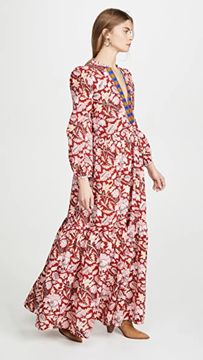 Shop Alix Of Bohemia Paradise Bird Block Print Dress In Red/multi