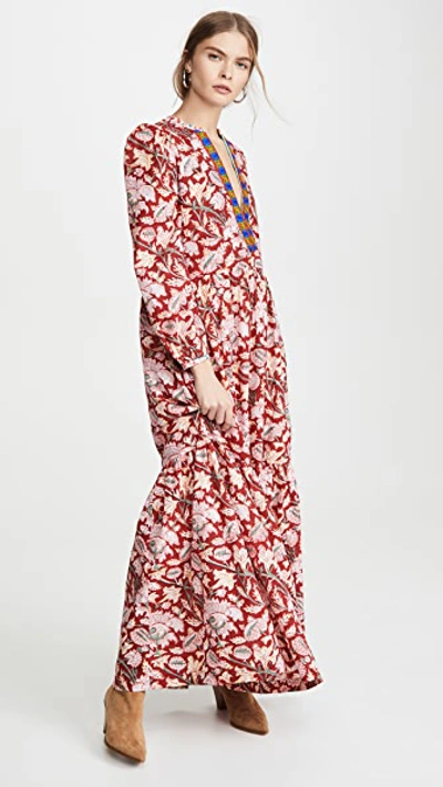 Shop Alix Of Bohemia Paradise Bird Block Print Dress In Red/multi