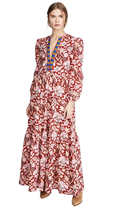 Shop Alix Of Bohemia Paradise Bird Block Print Dress In Red/multi