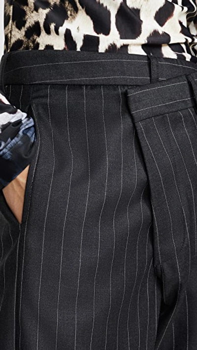 Shop R13 Crossover Trousers In Black Pinstripe