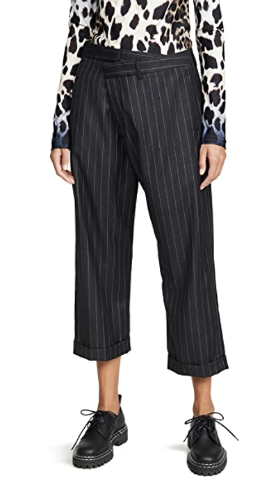 Shop R13 Crossover Trousers In Black Pinstripe