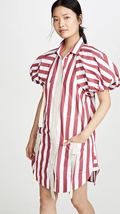 Lee Mathews Simone Stripe Puff Sleeve Dress In Carmine Stripe