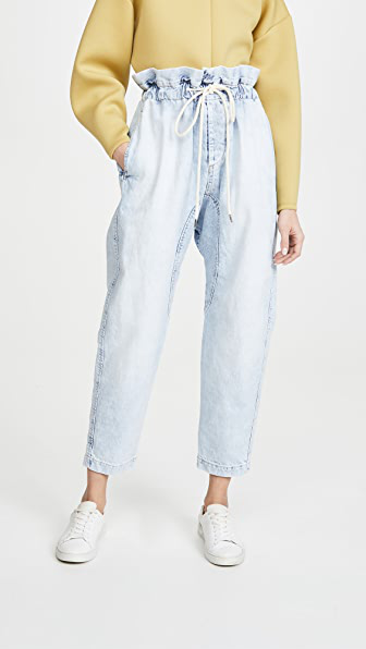 denim paperbag waist pants