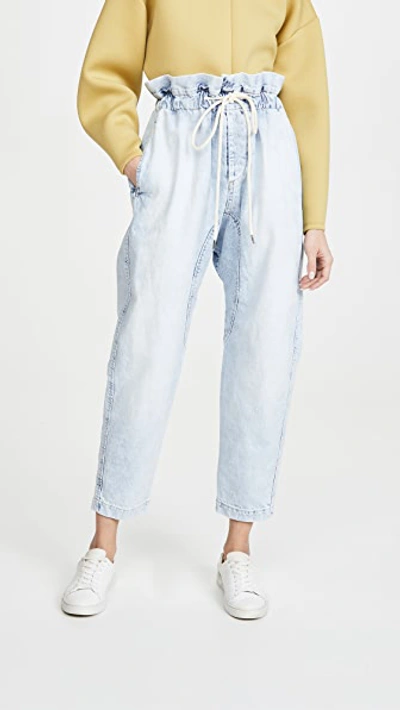 Shop Bassike Denim Paperbag Pants In Light Beaten Blue