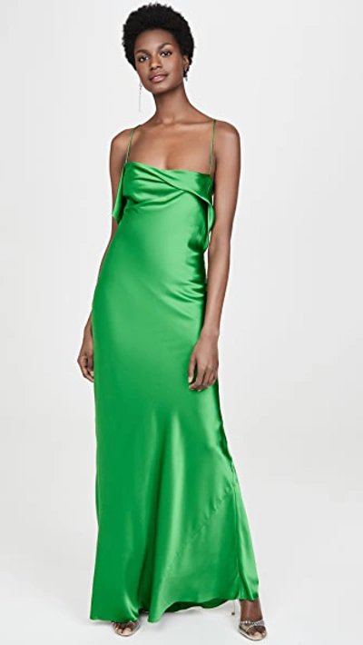 Shop Michelle Mason Ruffle Cowl Bias Gown In Leaf