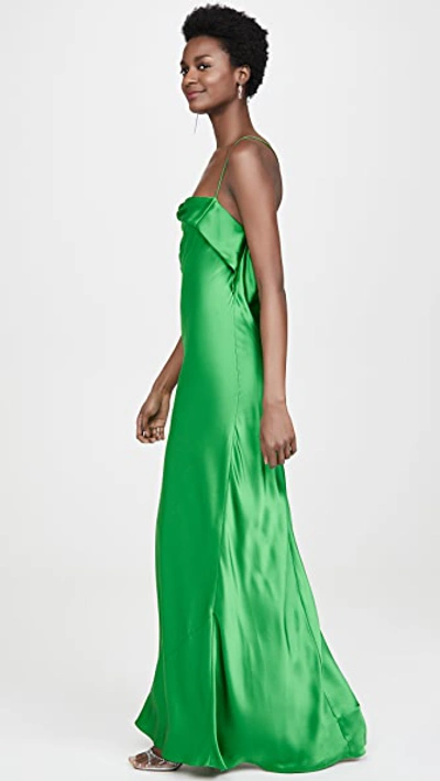 Shop Michelle Mason Ruffle Cowl Bias Gown In Leaf