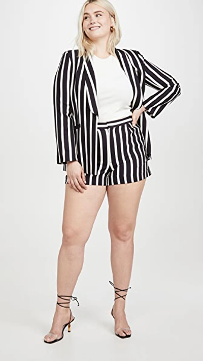 Shop Alice And Olivia Conry Pleated Cuff Shorts In Moondust Stripe Black