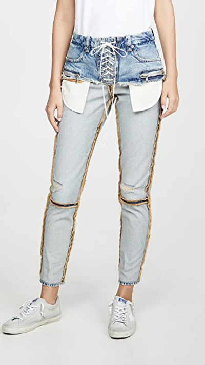 Shop Ben Taverniti Unravel Project Corset Inside Out Skinny Jeans In Indigo Stone