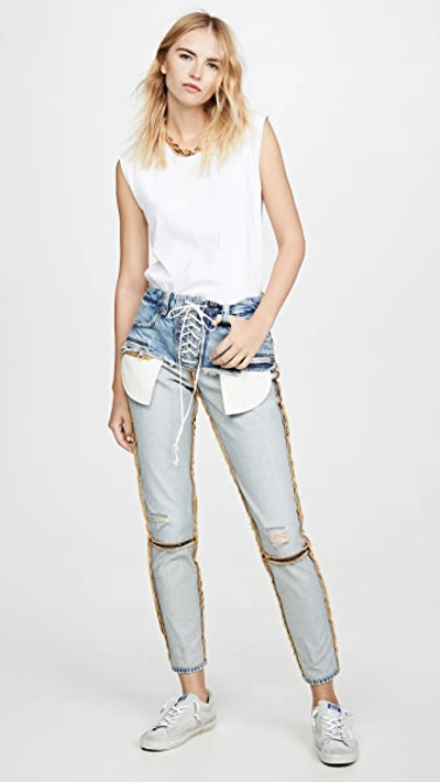 Shop Ben Taverniti Unravel Project Corset Inside Out Skinny Jeans In Indigo Stone