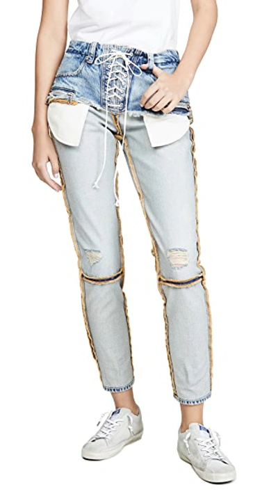 Shop Ben Taverniti Unravel Project Corset Inside Out Skinny Jeans In Indigo Stone