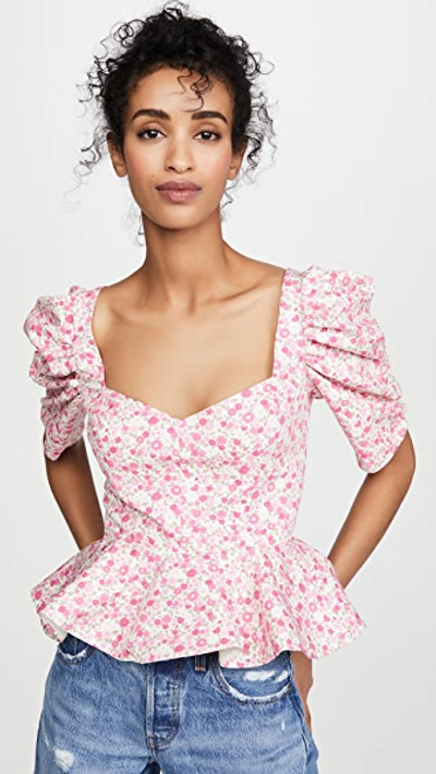 Shop Amanda Uprichard Natasha Top In Pink Floral