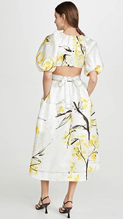 Shop Aje Mimosa Cutout Midi Dress In Wattle