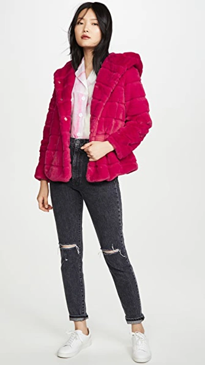 Shop Apparis Goldie Hooded Faux Fur Coat In Hot Pink