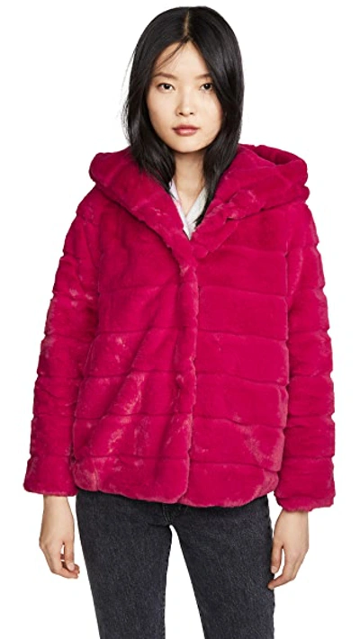 Shop Apparis Goldie Hooded Faux Fur Coat In Hot Pink