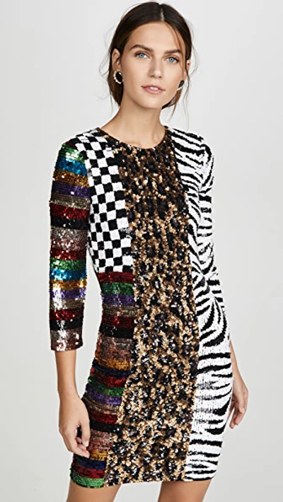 Shop Alice And Olivia Jae Sequin Keyhold Black Mini Dress In Multi