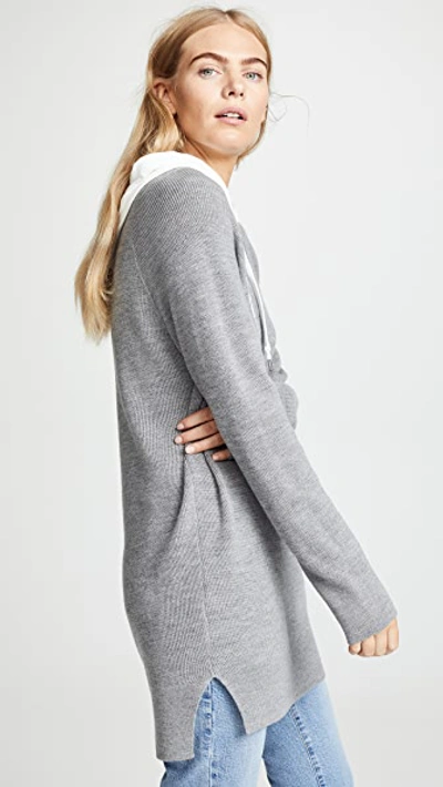 Shop Alexander Wang T Sweater Tunic With Inner Hoodie In Heather Grey