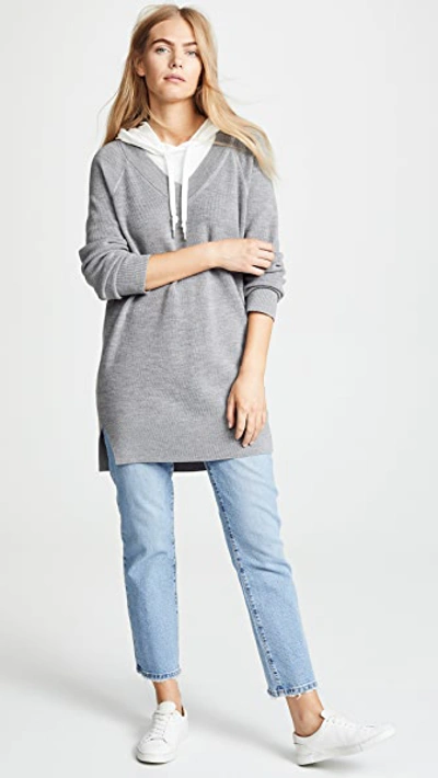 Shop Alexander Wang T Sweater Tunic With Inner Hoodie In Heather Grey