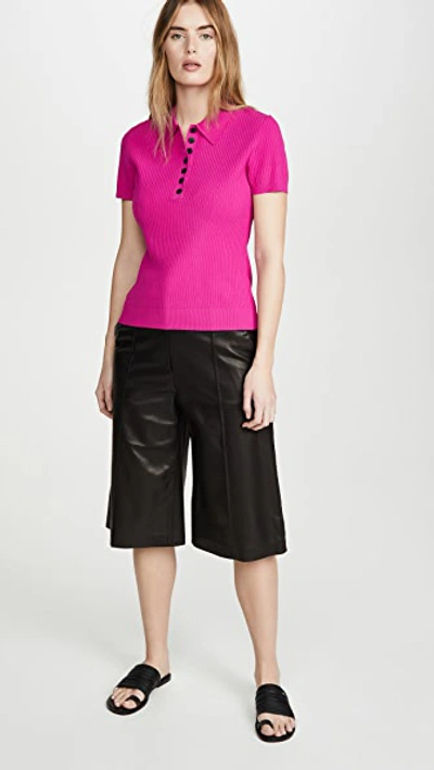Shop Jason Wu Short Sleeve Knitted Polo Shirt In Hibiscus