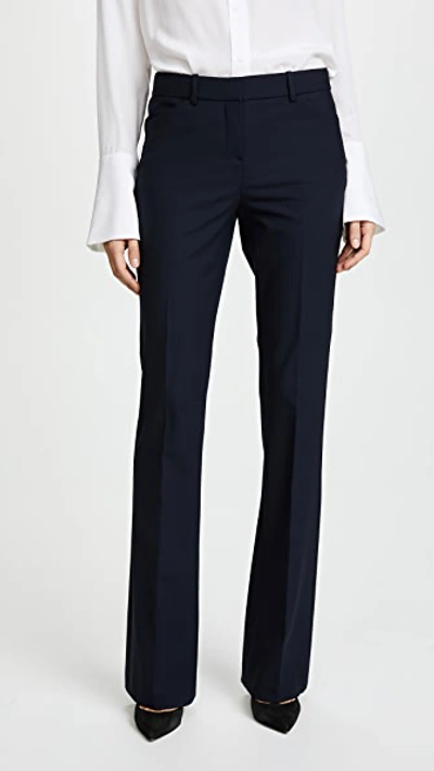 Theory Demitria Wool-blend Flared Pants In Deep Navy