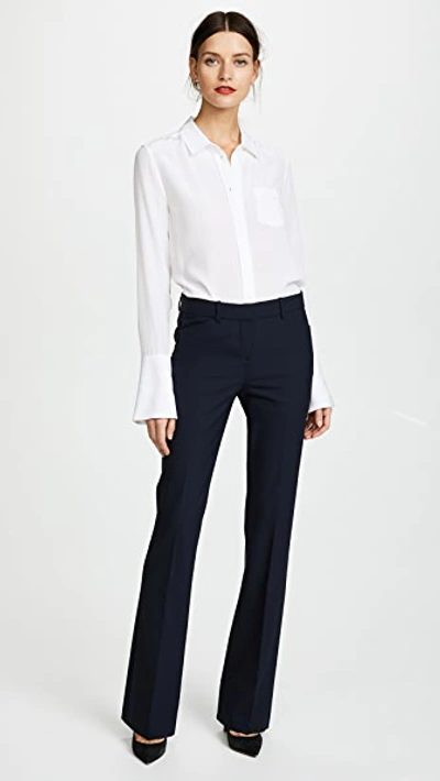 Theory Demitria Wool-blend Flared Pants In Deep Navy