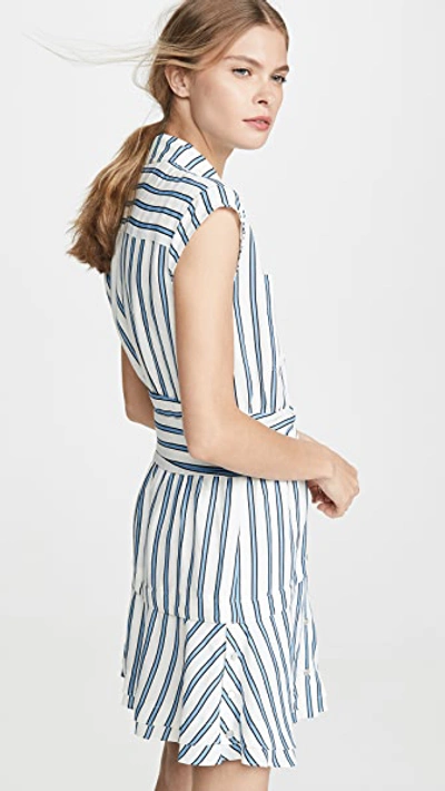 Shop Derek Lam 10 Crosby Sleeveless Shirtdress With Twist Waist Detail In White/blue