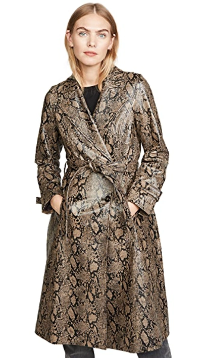 Shop Frame Embossed Python Trench Coat In Brown Multi