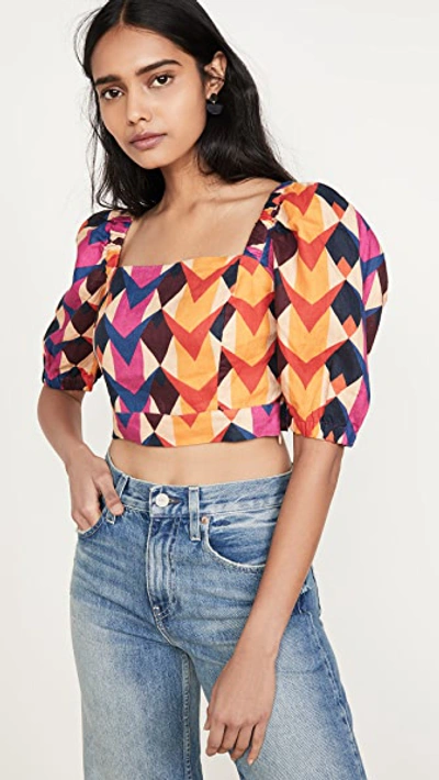 Shop Farm Rio Lindeza Grafica Linen Crop Top In Multi