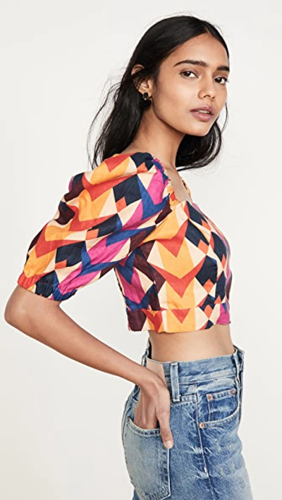 Shop Farm Rio Lindeza Grafica Linen Crop Top In Multi